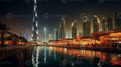 Night view of The Burj Khalifa. Generative AI 32977209 Stock Photo at ...