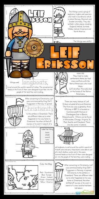 FREE Leif Eriksson for Kids Printable Reader to Color and Learn | History lessons for kids ...