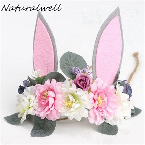 Naturalwell Easter Bunny ear headband Girls flower headbands Kids crown hairband Children's ...