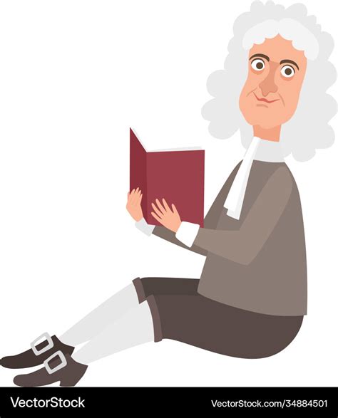 Smiling isaac newton read book icon cartoon Vector Image