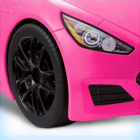 Barbie Toy Car, Bright Pink 2-Seater Convertible with Seatbelts and Rolling Wheels, Realistic ...