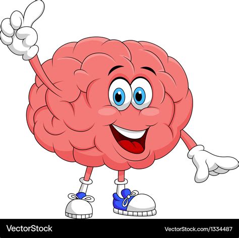 Cute brain cartoon character pointing Royalty Free Vector