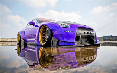 Download wallpapers Nissan GT-R, luxury tuning, Japanese sports car, drift, lowrider, purple GT ...