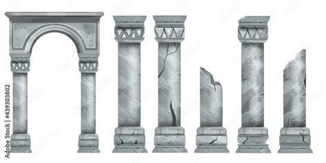 Roman marble pillars set, ancient vector Greek stone broken columns ...