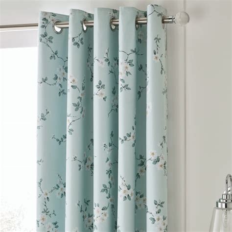 Edith Duck Egg Floral Blackout Eyelet Curtains | Dunelm