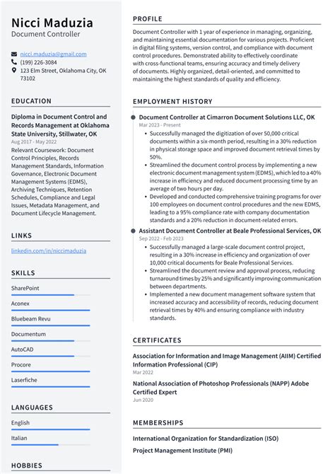 Document Controller Resume Examples and Templates