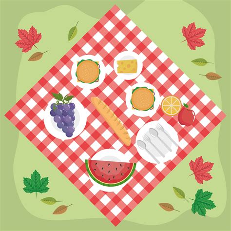 Aerial view of food on picnic blanket 670457 Vector Art at Vecteezy