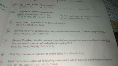 INCORRECT order of bond angle is : (A) OCl2 >SF2 (B) H2 O>OF2 (C) SO42..