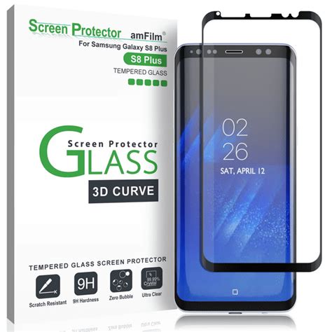 Samsung Galaxy S8 Plus amFilm Full Cover Tempered Glass Screen Protector (Black) - Walmart.com ...