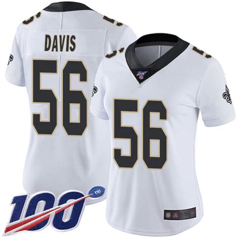 Nike Saints #56 DeMario Davis White Women's Stitched NFL 100th Season Vapor Limited Jersey