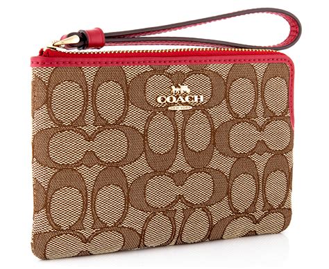 Coach Signature Corner Zip Wristlet Wallet - Khaki/True Red | Catch.com.au