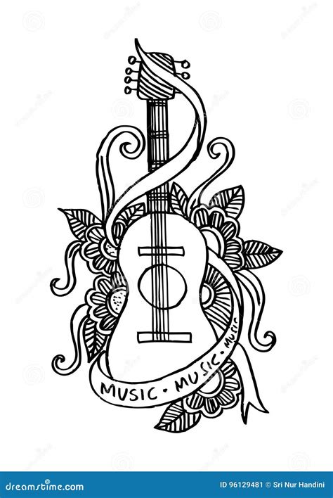 Guitar doodle stock illustration. Illustration of decorative - 96129481