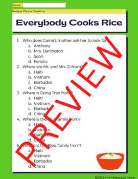 Everybody Cooks Rice By Norah Dooley Comprehension CCSS.RL.3.1 TEKS 3.7B