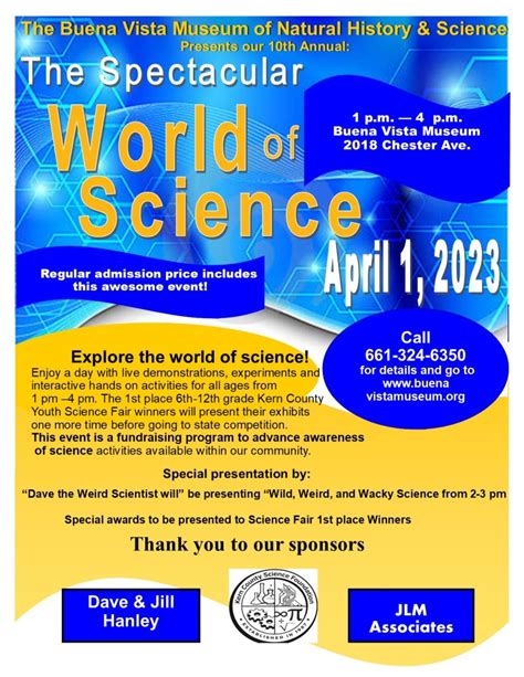 Sat. April 1st 2023: THE SPECTACULAR WORLD OF SCIENCE! - Parkbench