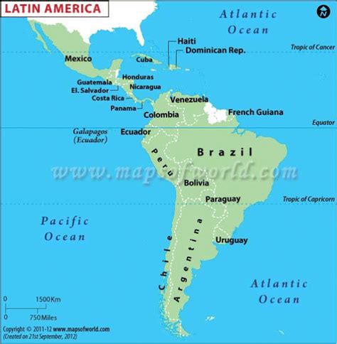 Map representing the Latin American countries * (neither French Guiana ...