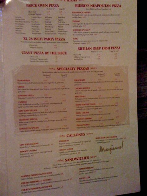 Russo's New York Pizzeria Menu - Urbanspoon/Zomato