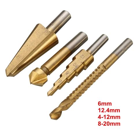 Best 4PCS HSS Titanium Coated Saw Hole Reamer Chamfer Cutter Bit Woodworking Umbrella Drill Bit ...