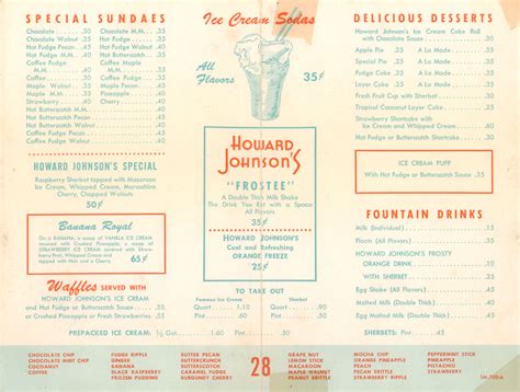 Howard Johnson's Ice Cream 1, 1957 – Vintage Menu Art