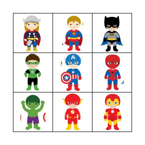 Superhero Guess Who Bingo Card