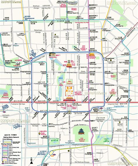 Beijing map - Metro (tube) transport routes & stops - Tiantan Temple of ...