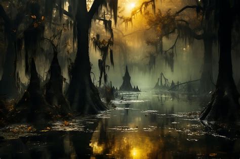 Premium AI Image | Spooky swamp halloween landscape halloween background