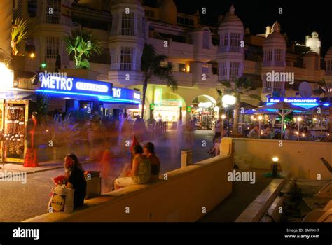 Bars and restaurants in the marina area at night, Benalmadena Costa Stock Photo, Royalty Free ...