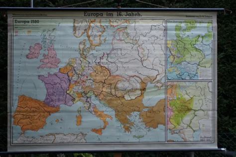 BEAUTIFUL OLD SCHOOL wall map Europe 16th century 1955 Europe Century History Map 203x135 $57.25 ...