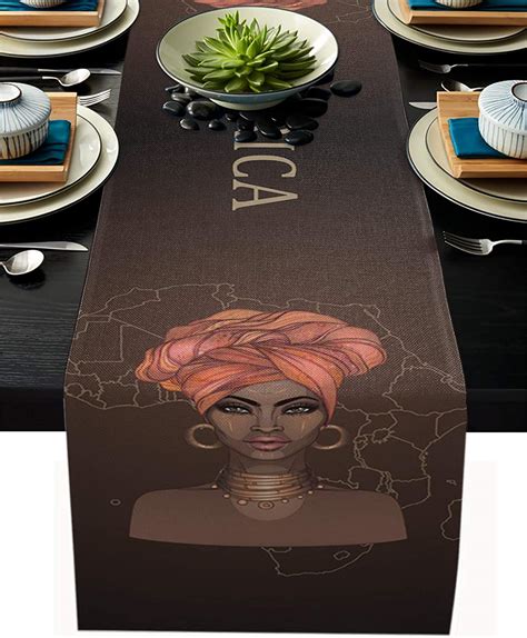 Amazon.com: Traditional African Black Women Table Runner 72 Inches Long African Maps Tablerunner ...
