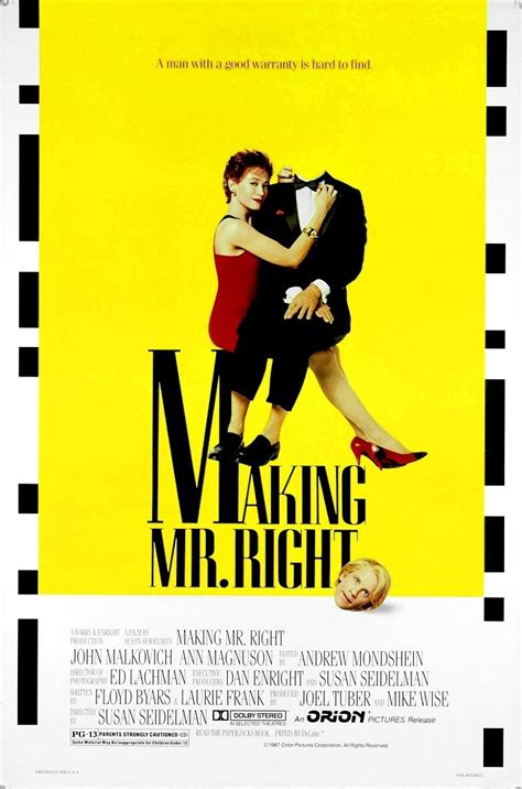 MAKING MR. RIGHT Original Movie Poster * Ann Magnuson & John Malkovich * 16" x 20" Rare 1987 Mint