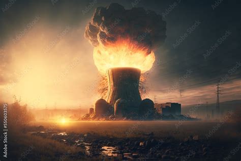 explosion in a nuclear power plant, fire, mushroom cloud, catastrophe, make radioactive, expose ...