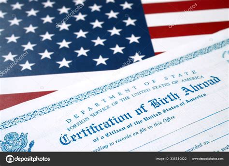 Fs-545 Certification of birth abroad lies on United States flag from US ...