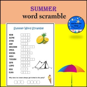 Summer Vacation Word Scramble Puzzle Worksheet Activity pages | TPT