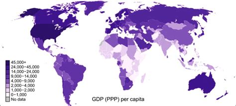 Nominal gross domestic product (GDP) per capita world map 2008. Source ...