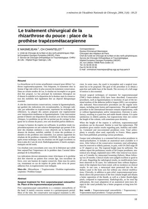 (PDF) Le traitement chirurgical de la rhizarthrose du pouce ... · PDF fileAfter failure of the ...