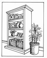 Bookcase Drawing Bookshelf Shelf Draw Coloring Pages Bookshelves Color  sketch template
