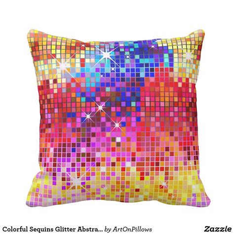 Colorful Sequins Glitter Abstract Pixel Art Throw Pillow | Zazzle