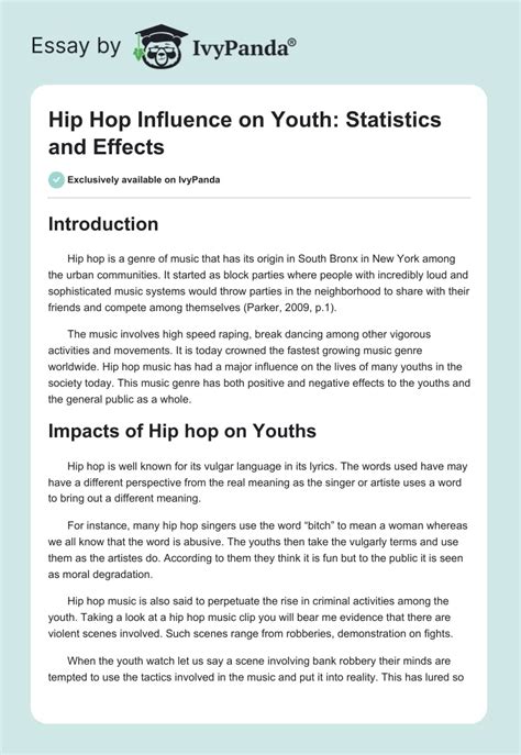 Hip Hop Influence on Youth: Statistics and Effects - Essay