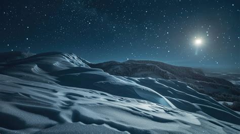 full moon over snowy landscape, winter night scene, moonlight on snow ...