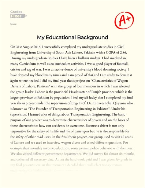 Educational Background: Free Essay Example, 1952 words