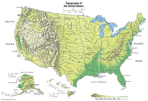 Geographical map of USA: topography and physical features of USA