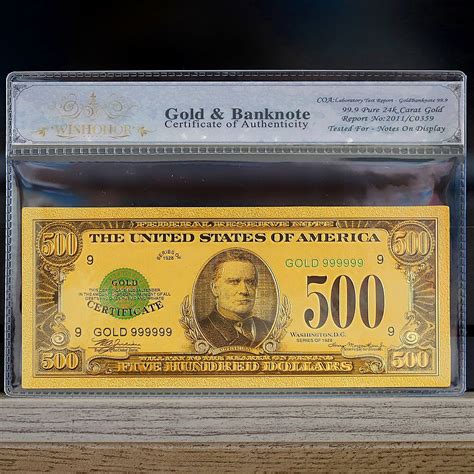 100mg 24K Gold 1928 $500 Dollar Bill Gold Certificate Banknote with White COA - For Sale, Buy ...