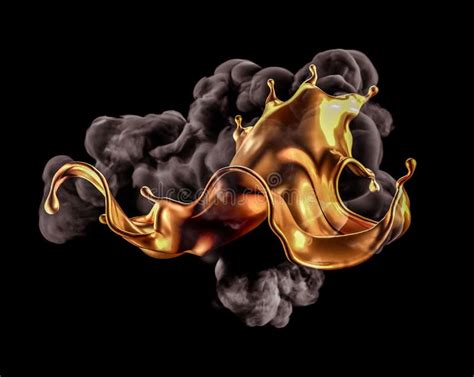 Splash of Gold and Smoke on a Black Background. 3d Illustration, 3d Rendering Stock Illustration ...