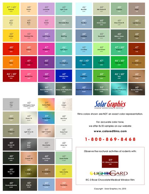 Window Tint Color Chart