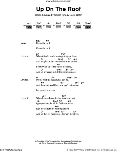 Up On The Roof sheet music for guitar (chords) (PDF) v2