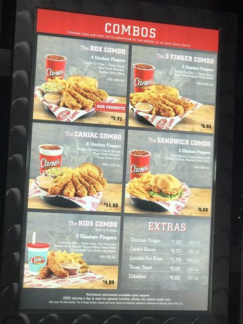 Menu at Raising Cane's Chicken Fingers fast food, Houston, Wallisville Rd