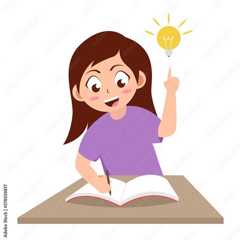 girl confused doing homework, cartoon vector illustration Stock Vector | Adobe Stock