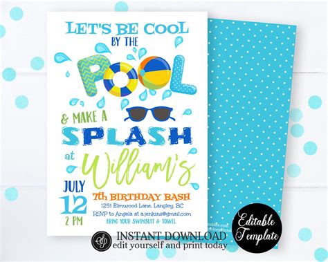 Swimming Birthday Party Invite, Cool by the Pool Birthday Party Invitation, Pool Party ...