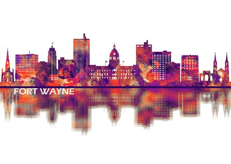 Fort Wayne Indiana Skyline Mixed Media by NextWay Art - Fine Art America