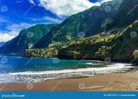 Natural Sand Beaches of Cais Do Seixal, Madeira Island Stock Image - Image of beach, madeira ...