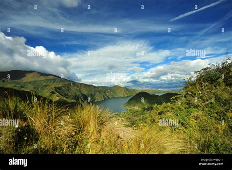 Cuicocha volcano lake top view. Ecuador Stock Photo - Alamy